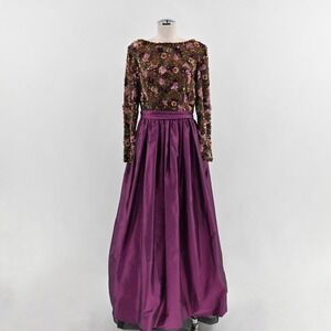 Victoria Royal Beaded Dress Womens 10 Silk Gown Purple Taffeta‎ Bow Vintage 60s